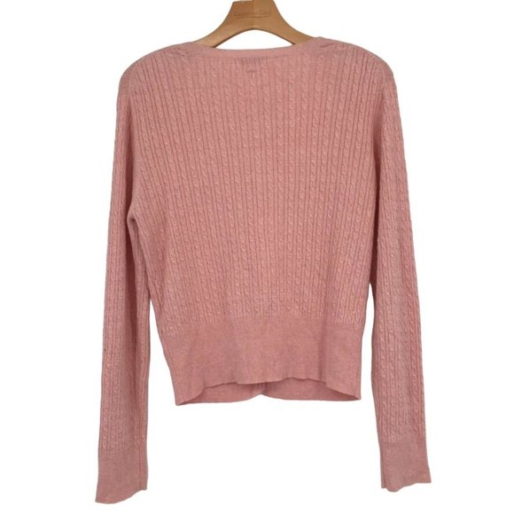 Tyler bow women's cardigan sweater pink size large cable knit linen blend - Picture 3 of 8